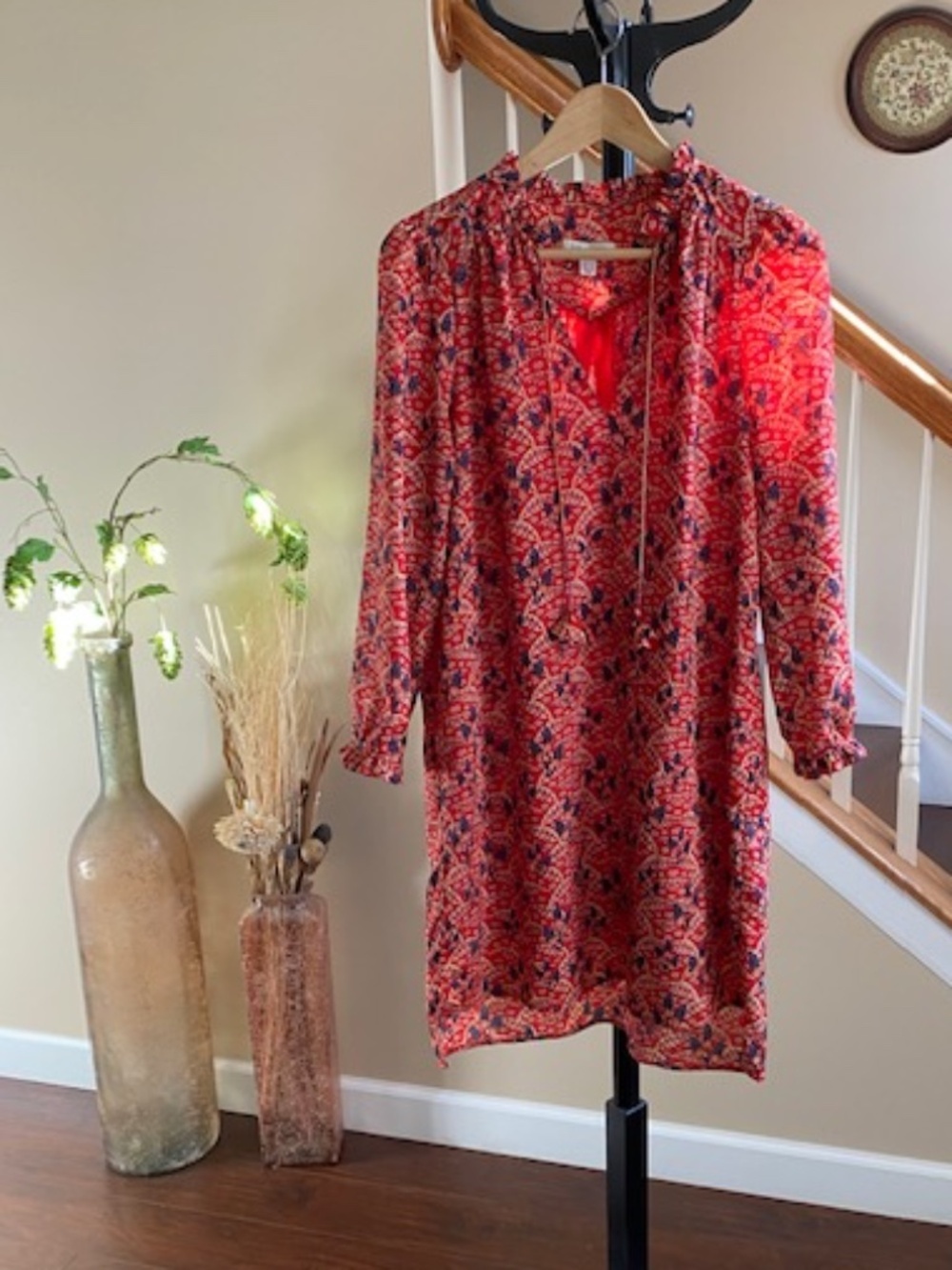 See U Soon Midi Floral Long Sleeve Dress with Ruffle Collar Size M
